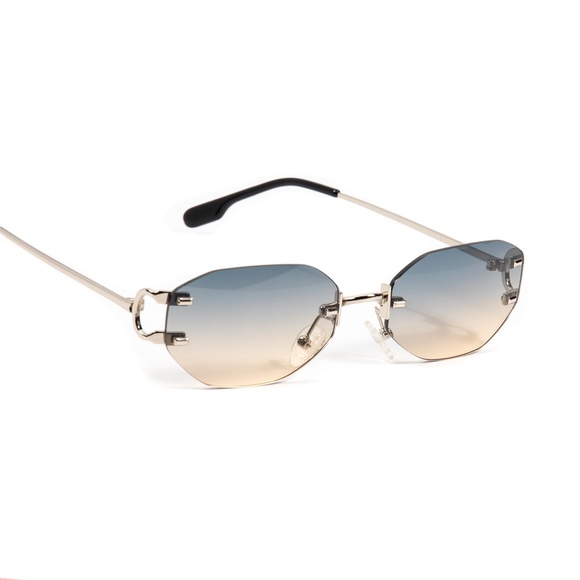 Mens Luxury Grey And Tan Gradient Tint Rimless Sunglasses - Picture 4 of 7
